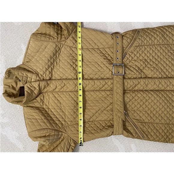 Post card quilted high quality trench coat in colour gold! Outerwear Size 6 - Picture 12 of 17